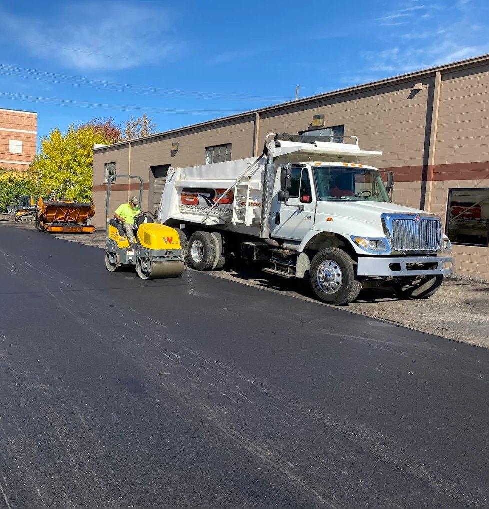 Black Rock Paving fleet truck and equipment ready for a job