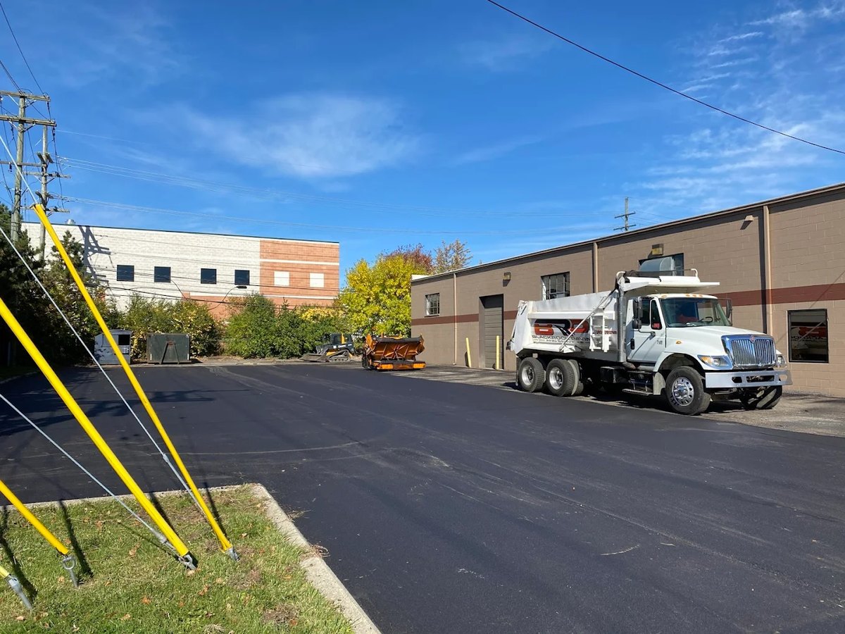Commercial building with freshly striped parking lot