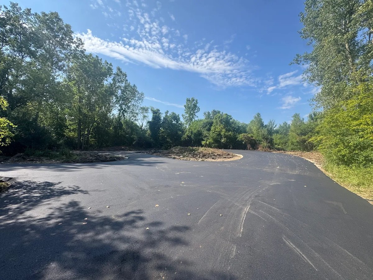 Freshly paved and striped commercial parking lot