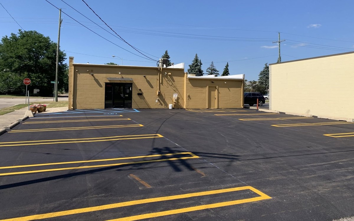 Newly installed and striped commercial parking lot
